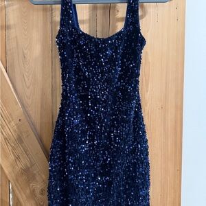 Beginning boutique, charming Navy Sequin Dress 4 NWT